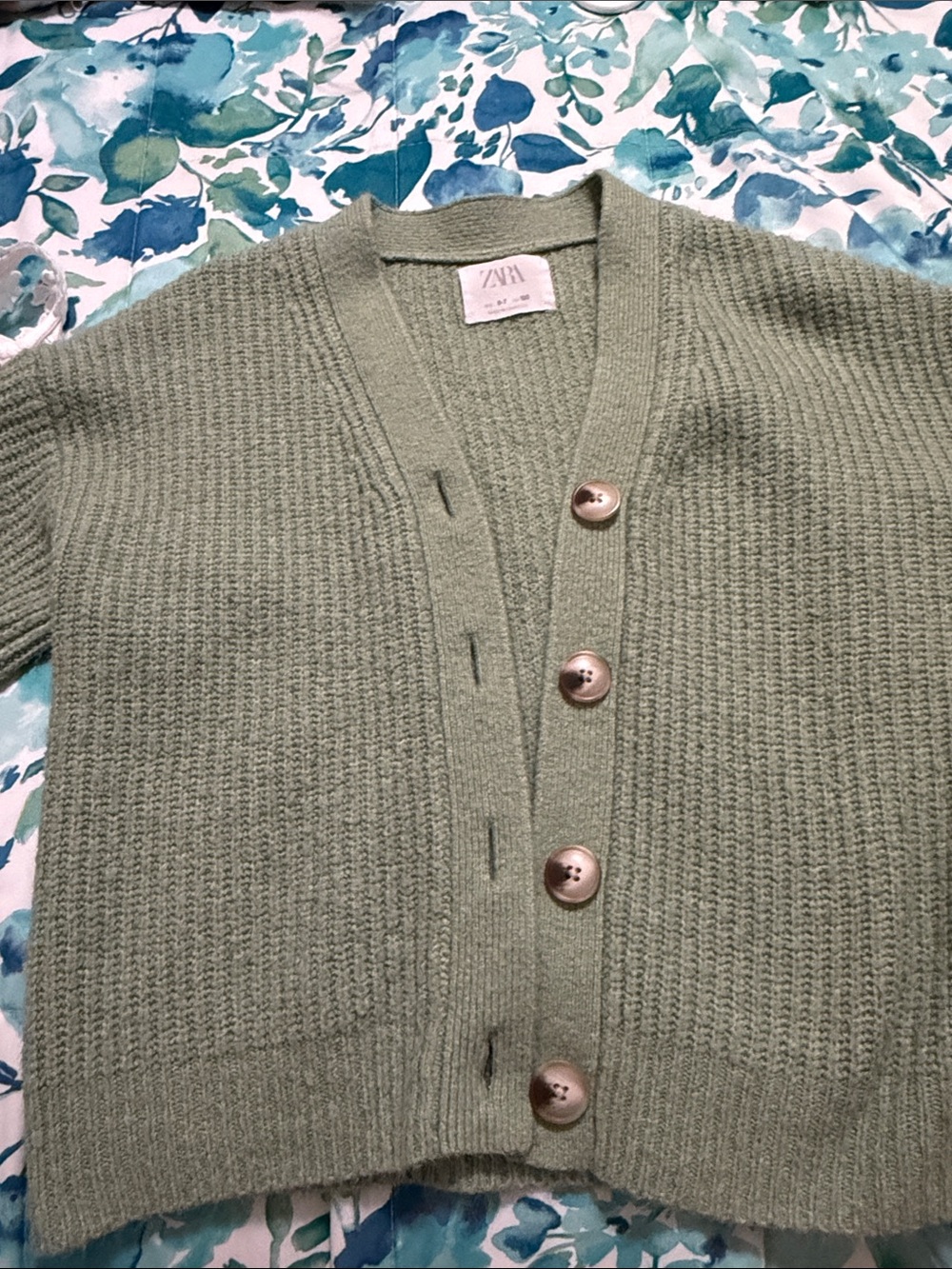 Zara Sage Green Ribbed Button Cardigan